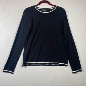Sonia Black W/White Trim Long Sleeve Knit Top Size Large